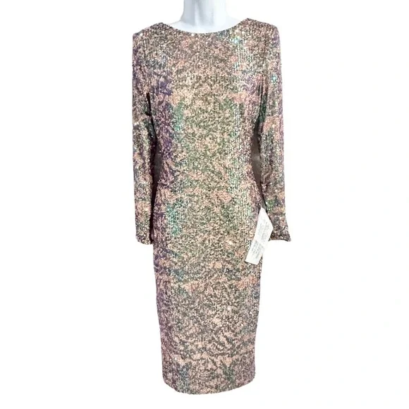 Dress the Population Emery Long Sleeve Sequin Cocktail Dress in Blush Multi  New - nationalbodyline.in